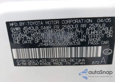 2006 Lexus Gs 300 z USA, uszkodzony, nr VIN JTHBH96S865008338